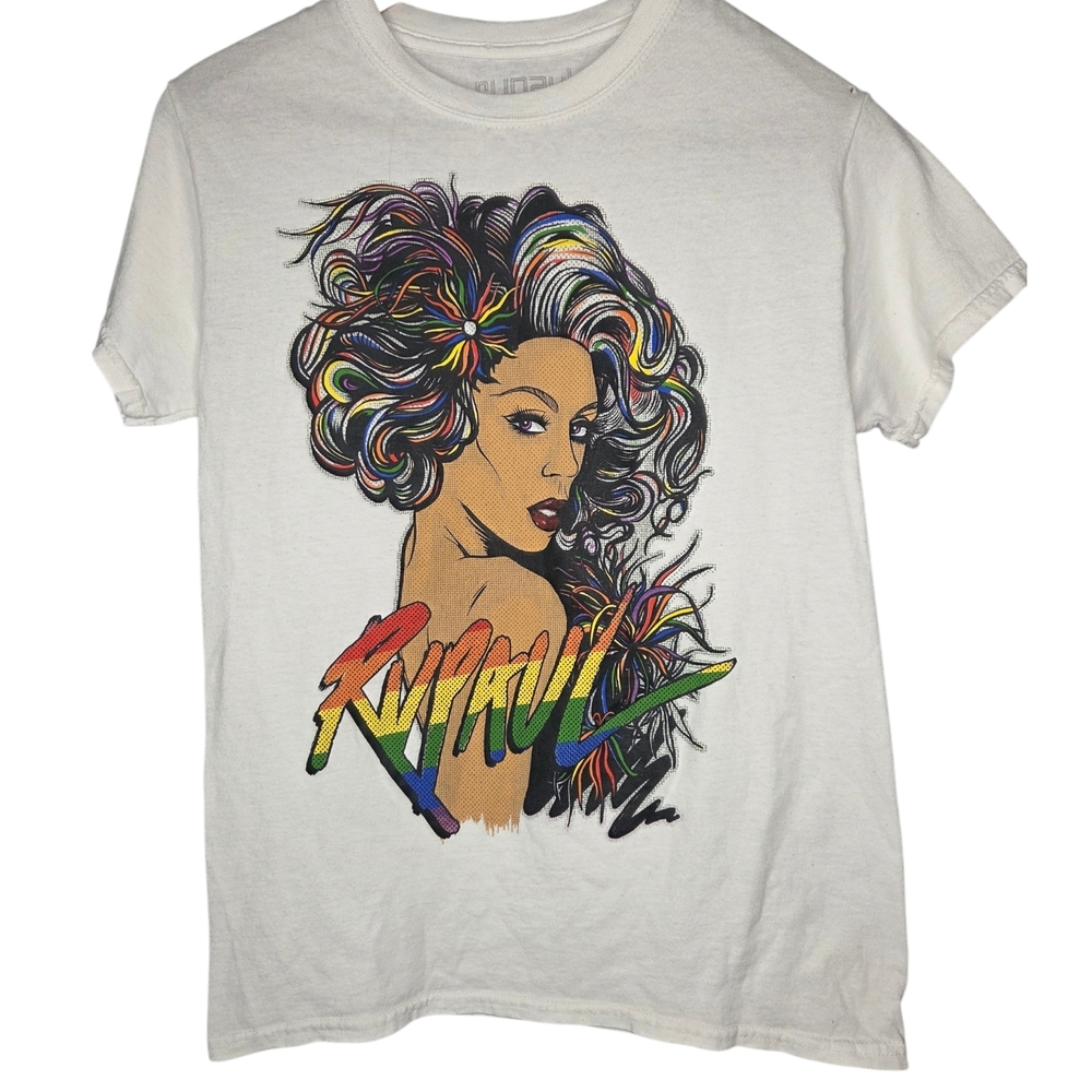 Goodie Two Sleeves Ru Paul Drag Show White Graphic Tee Size Small